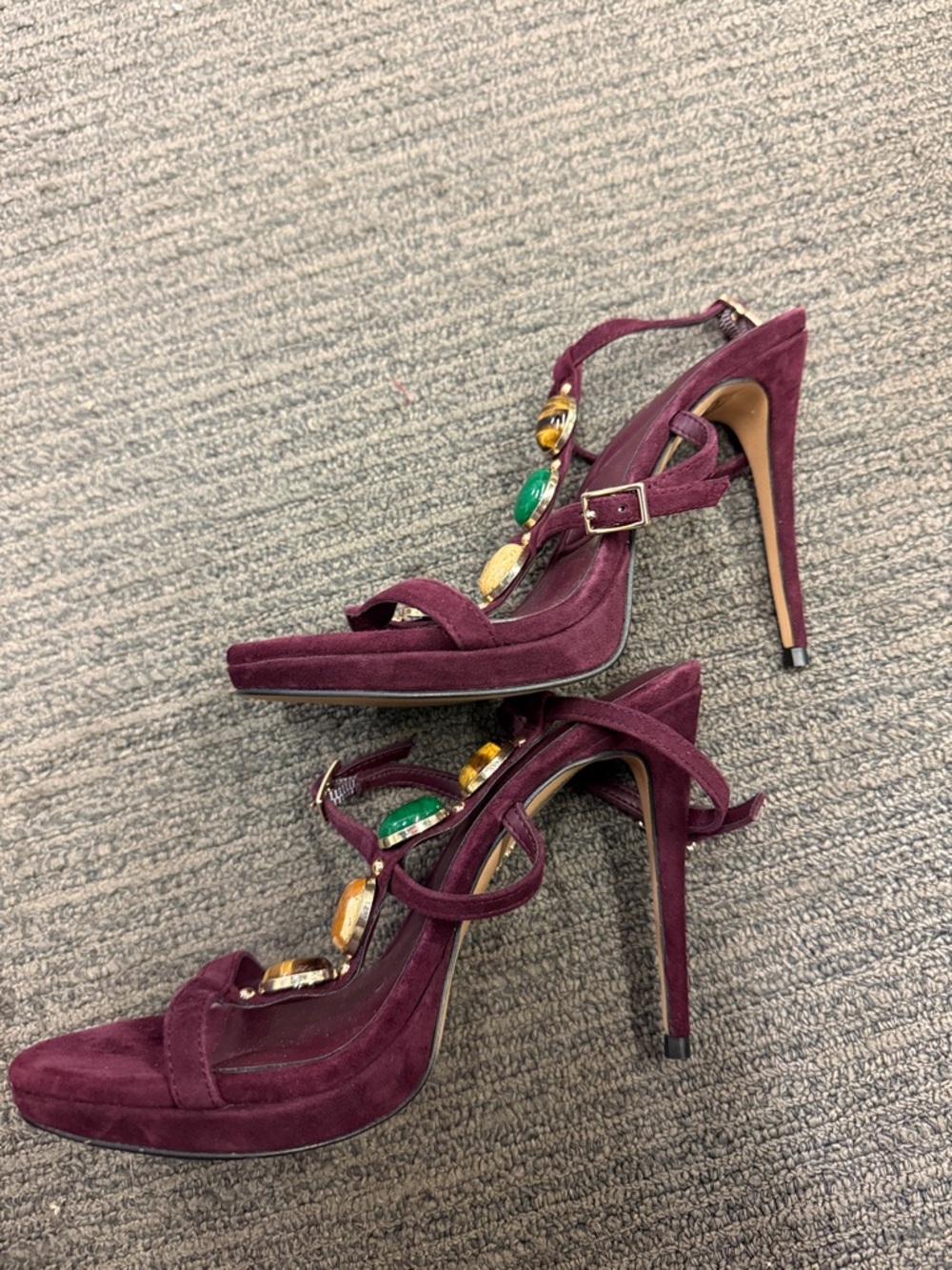 ALDO Plum Suede Gem-Embellished Strappy Sandals - Picture 3 of 5
